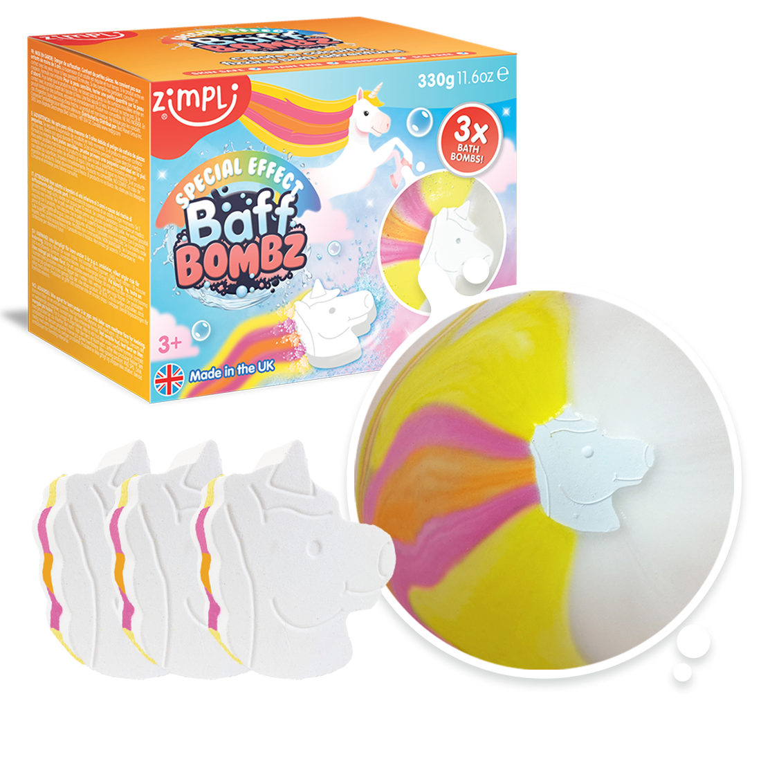 Zimpli Large Unicorn Special Effect Baff Bombz - 3 Pack