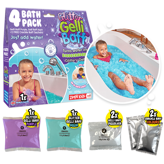 Zimpli Glitter Gelli Baff 4 Use Pack- Purple & Aqua