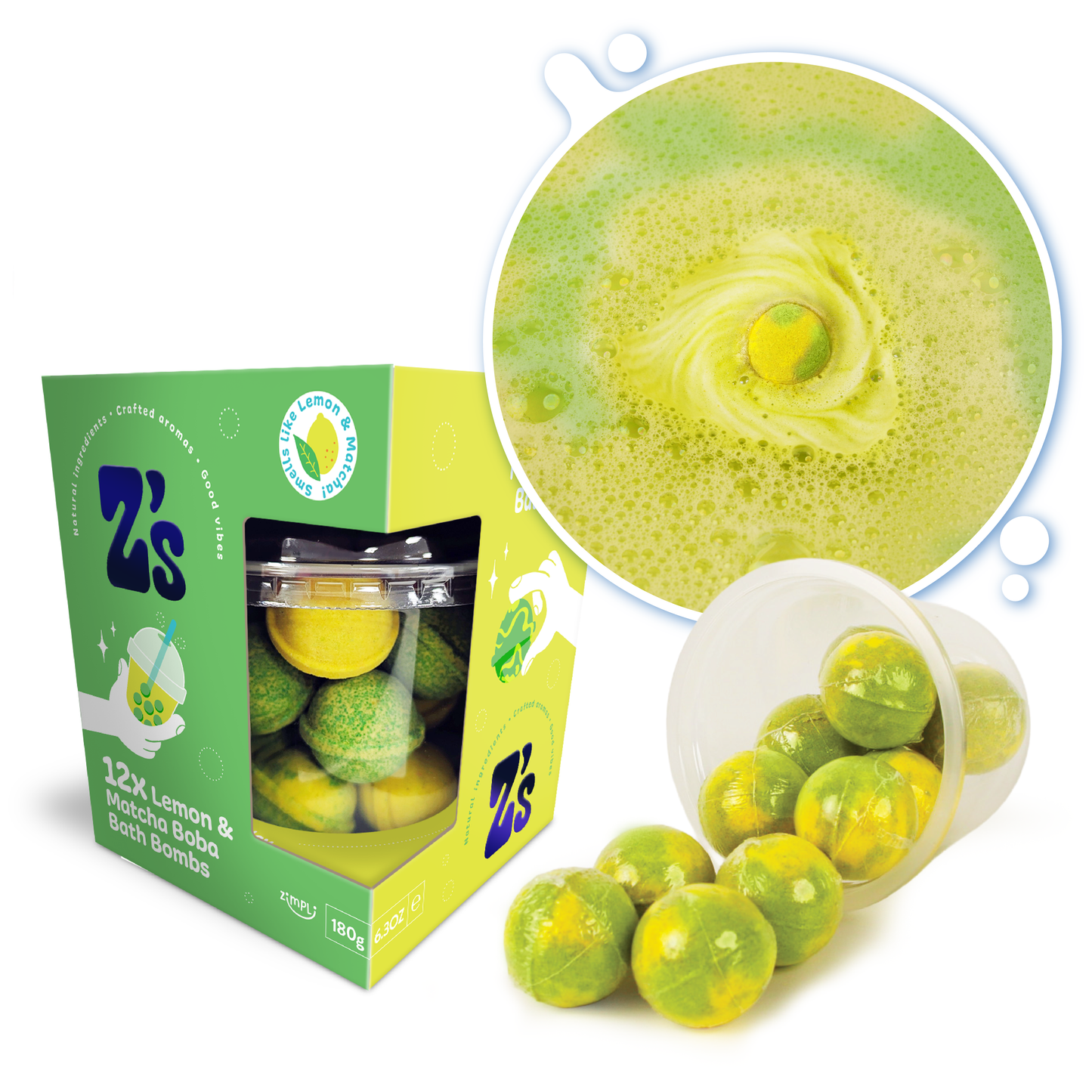 Z's Lemon & Matcha Boba Bath Bombs