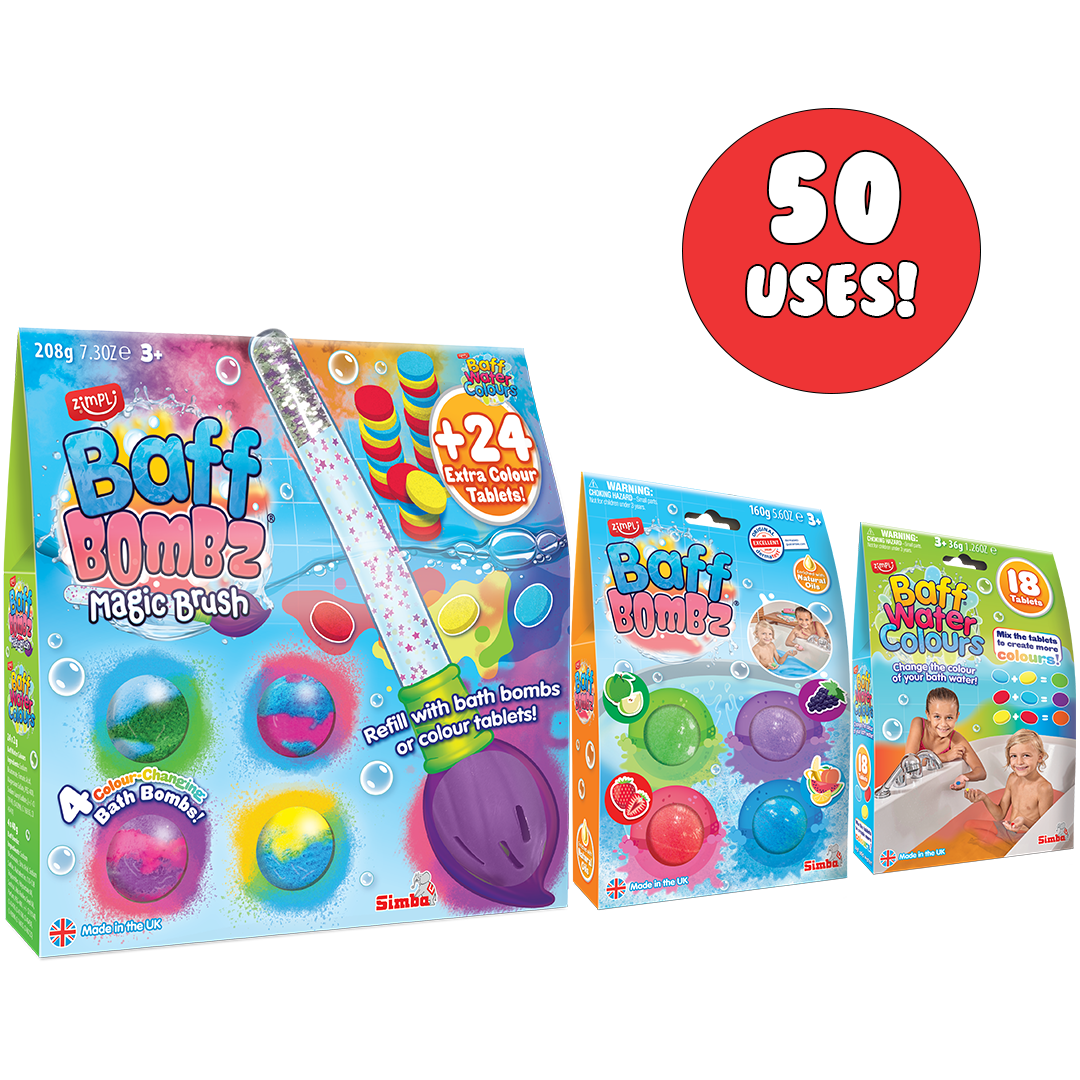 Zimpli Baff Bombz Magic Brush & Baff Water Colours - 50 Uses